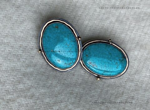 Turquoise Earrings with 14k Posts and Trim Low Profile Turquoise Button Earrings